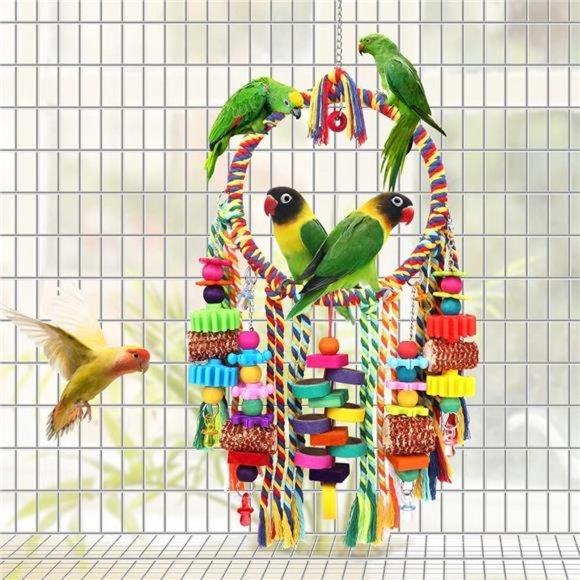 Bird Toys Bird RopeRing Swing Perch with Corn Cob Cardboard Bagels Wooden Blocks - Picture 3 of 6